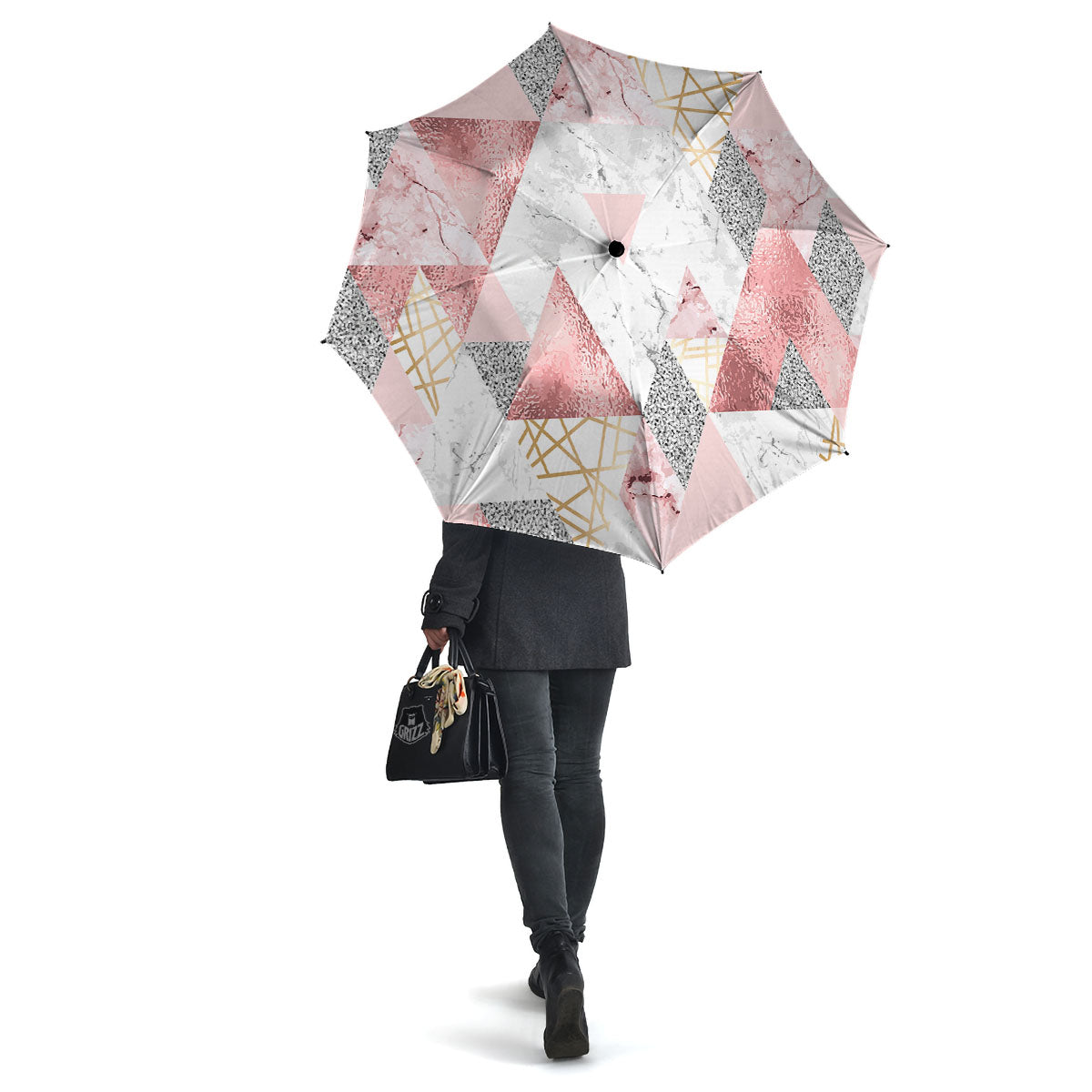 Polygonal Geometric Pink Print Umbrella-grizzshop