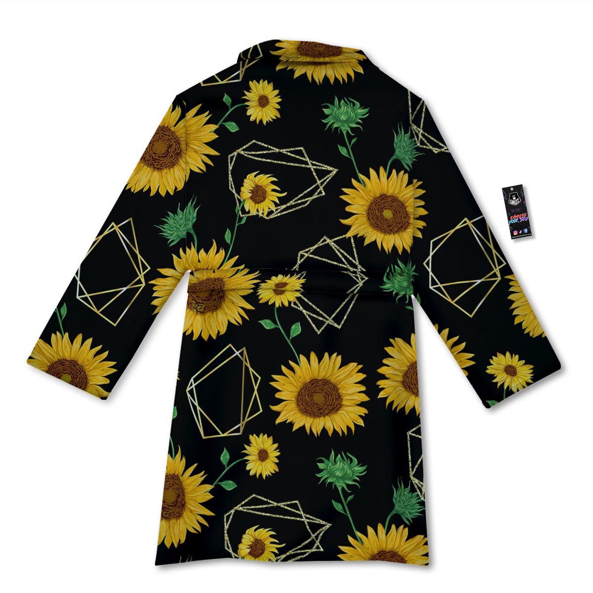 Polygonal Sunflower Print Pattern Bathrobe-grizzshop