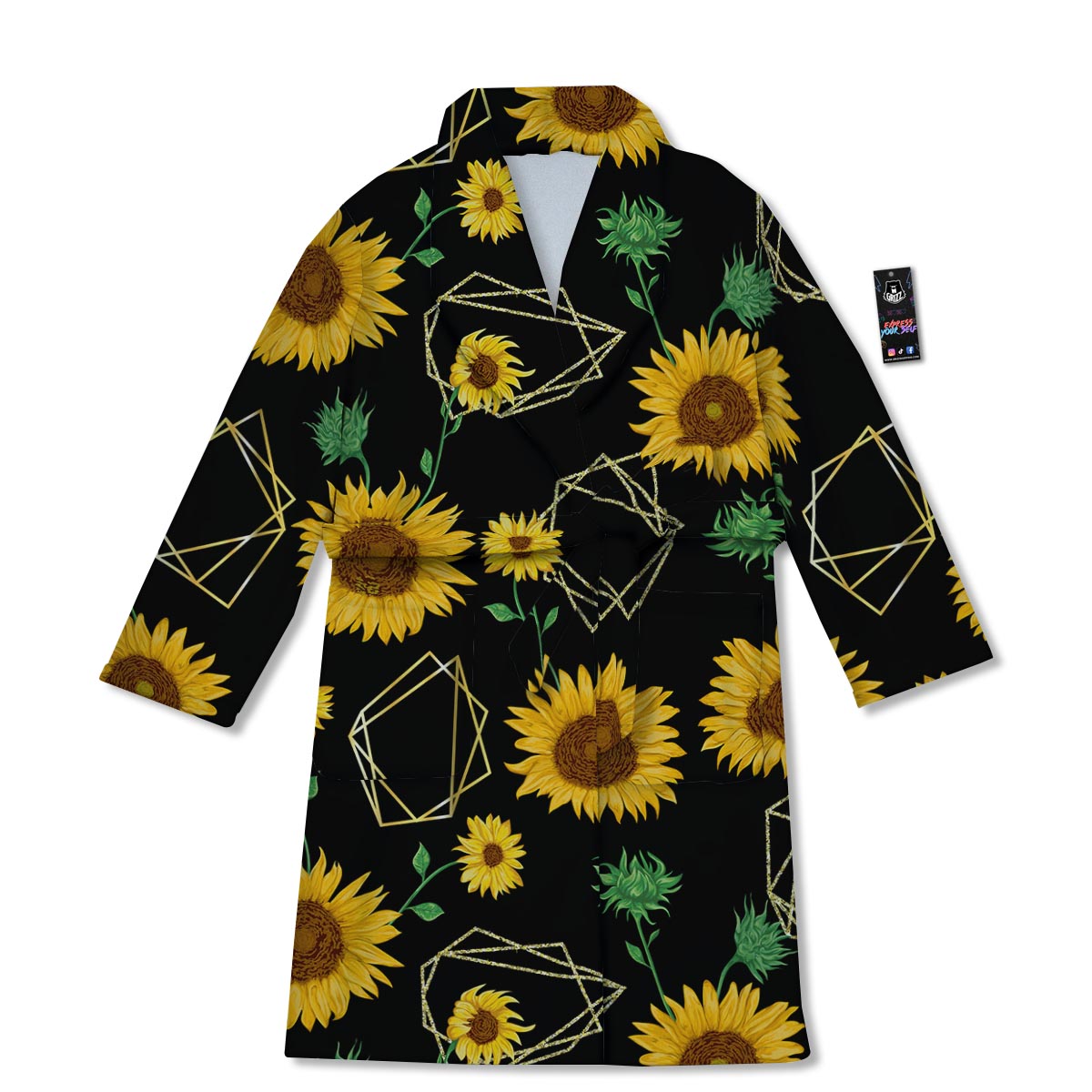 Polygonal Sunflower Print Pattern Bathrobe-grizzshop