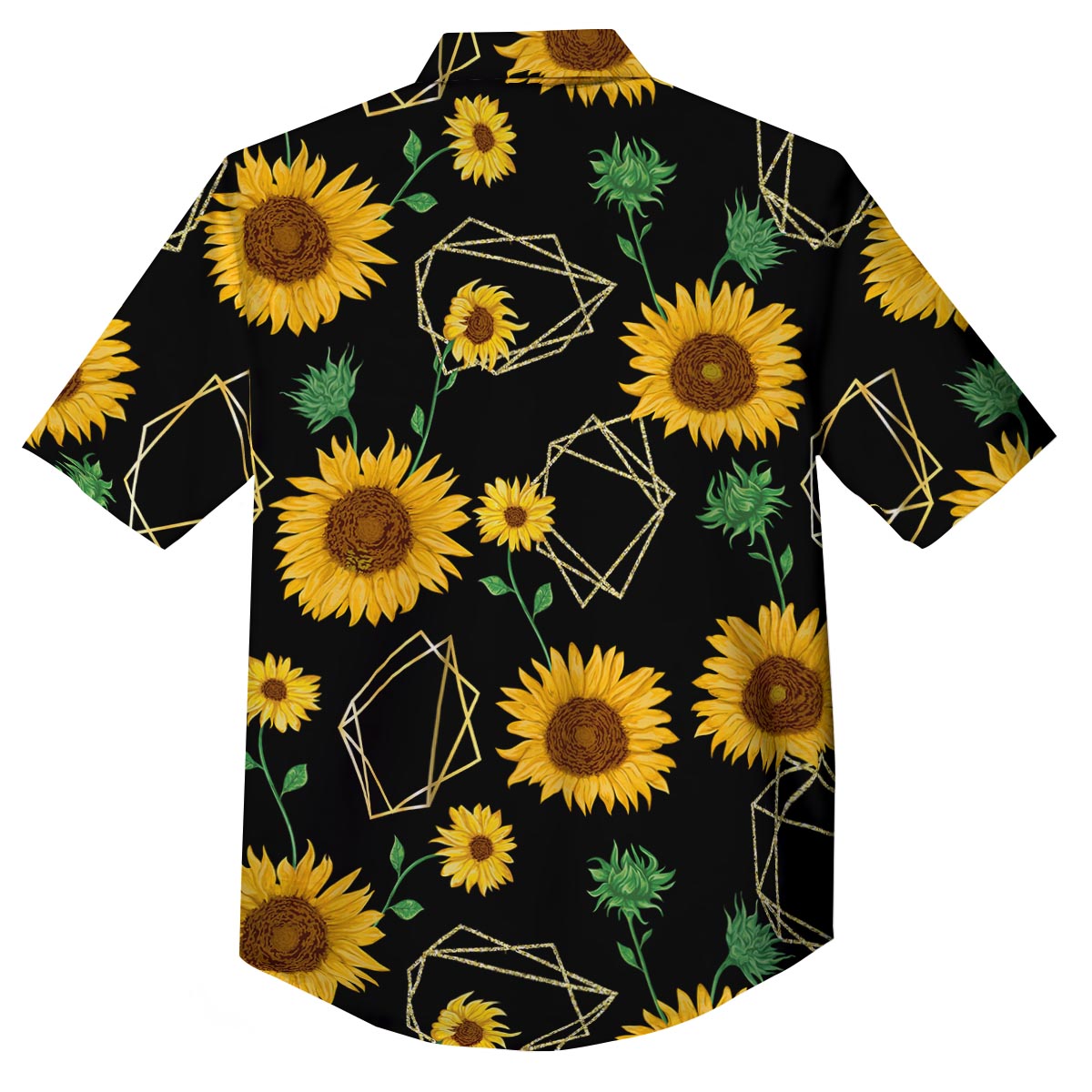 Polygonal Sunflower Print Pattern Button Up Shirt-grizzshop