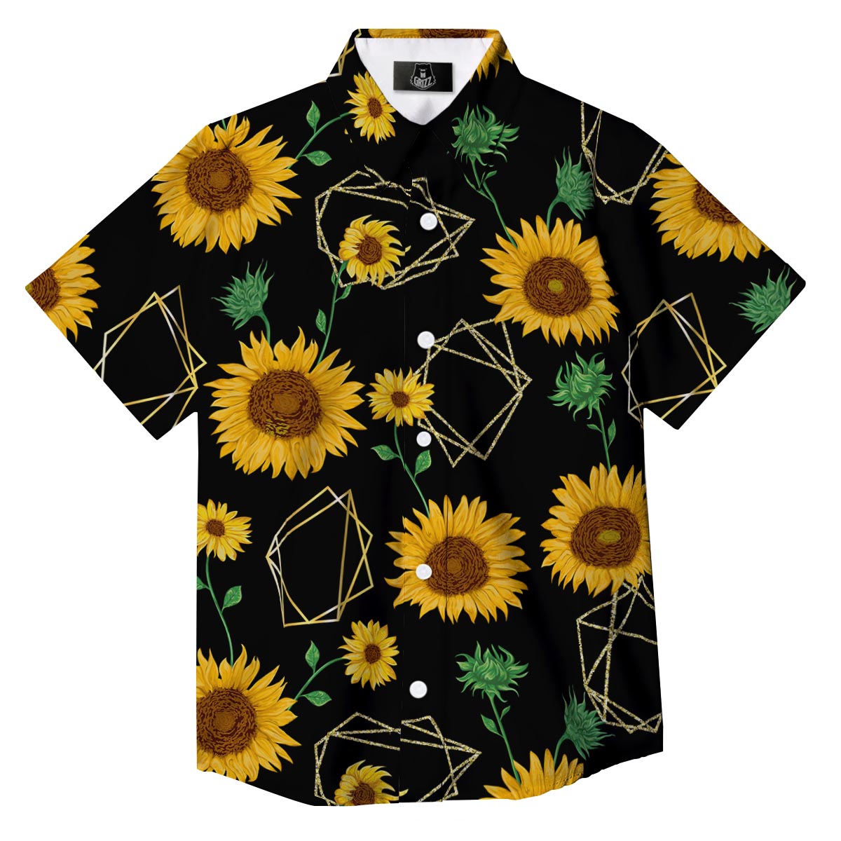 Polygonal Sunflower Print Pattern Button Up Shirt-grizzshop