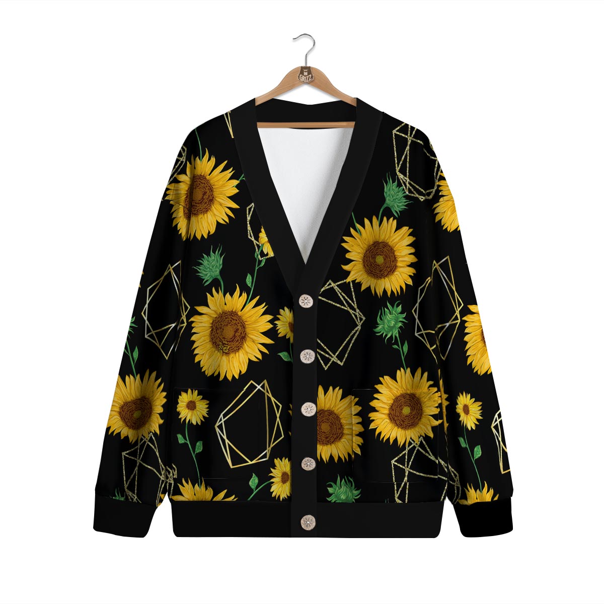 Polygonal Sunflower Print Pattern Cardigan-grizzshop