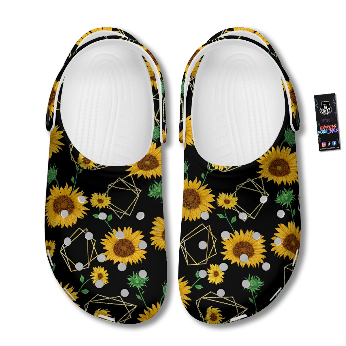 Polygonal Sunflower Print Pattern Clog-grizzshop