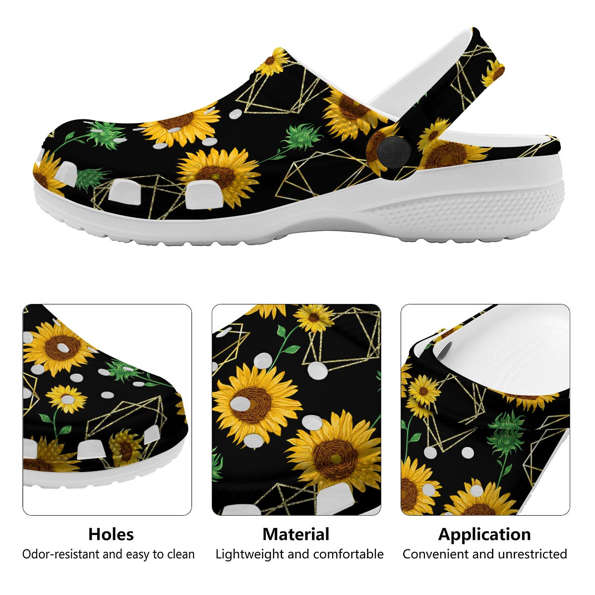 Polygonal Sunflower Print Pattern Clog-grizzshop