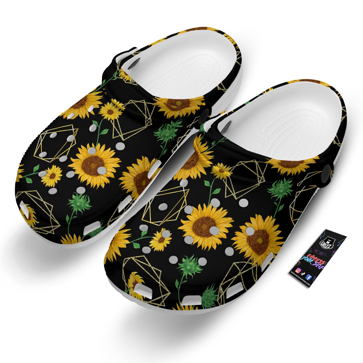 Polygonal Sunflower Print Pattern Clog-grizzshop