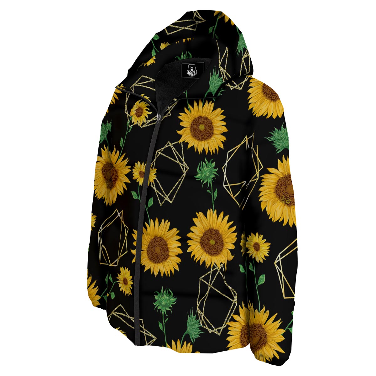 Polygonal Sunflower Print Pattern Down Jacket-grizzshop
