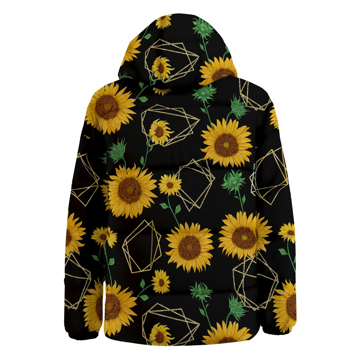 Polygonal Sunflower Print Pattern Down Jacket-grizzshop