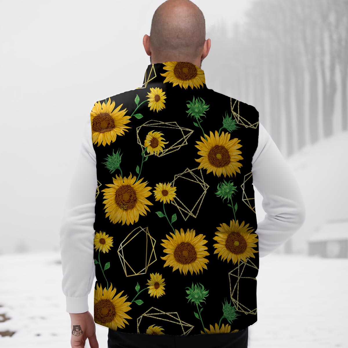Polygonal Sunflower Print Pattern Down Vest
