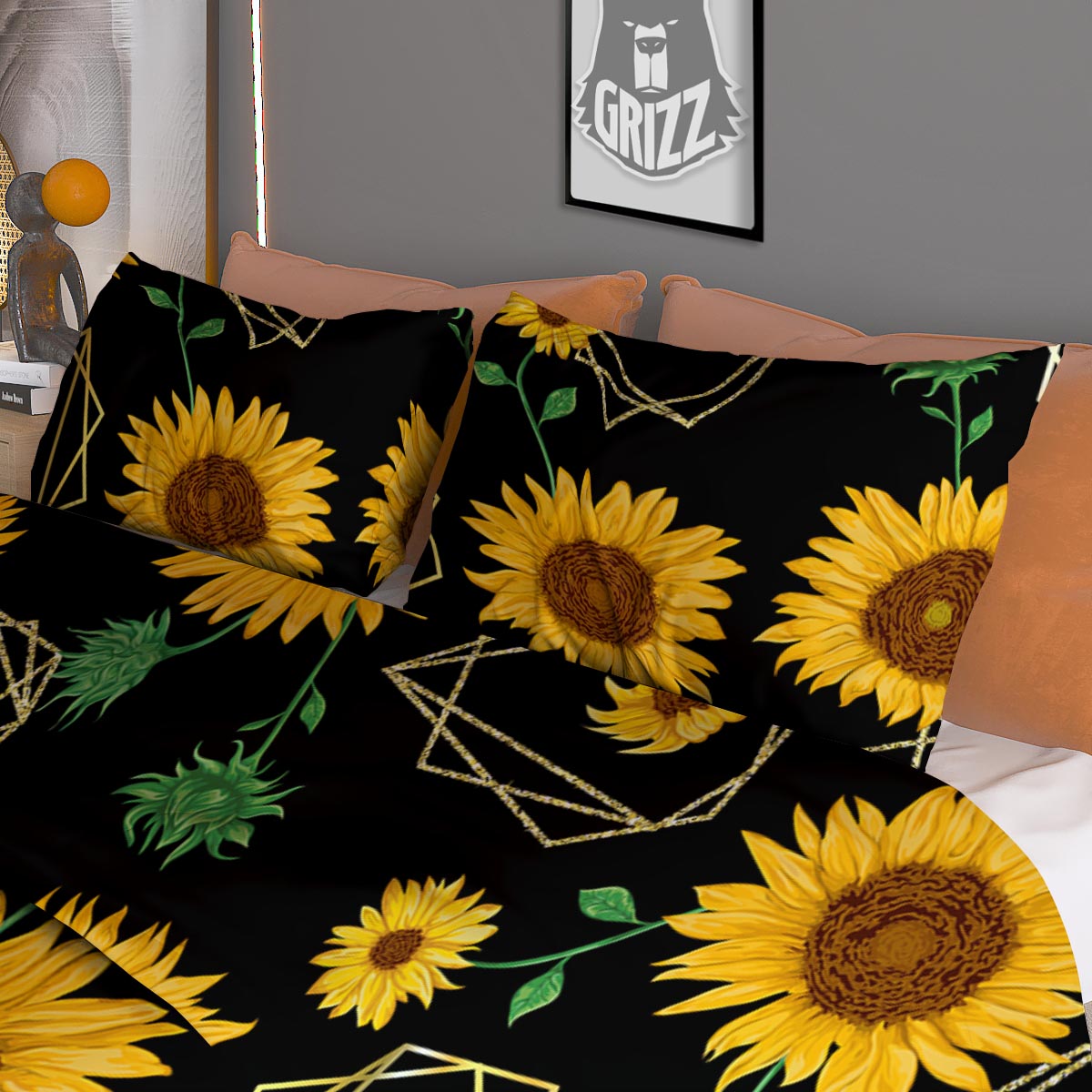 Polygonal Sunflower Print Pattern Duvet Cover Bedding Set