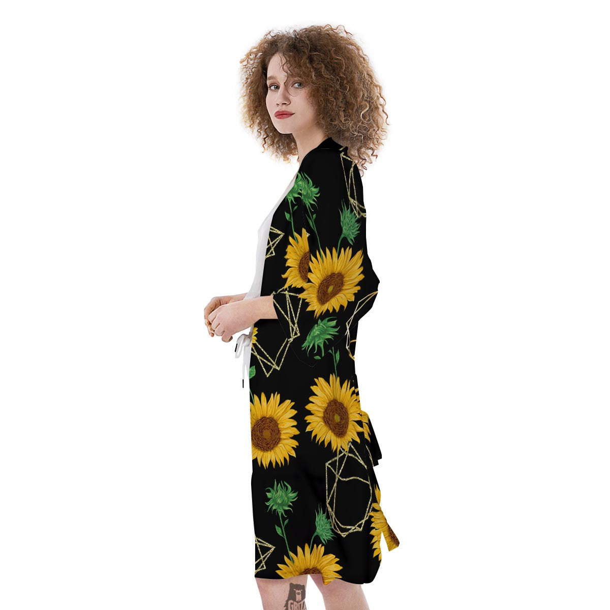 Polygonal Sunflower Print Pattern Kimono-grizzshop