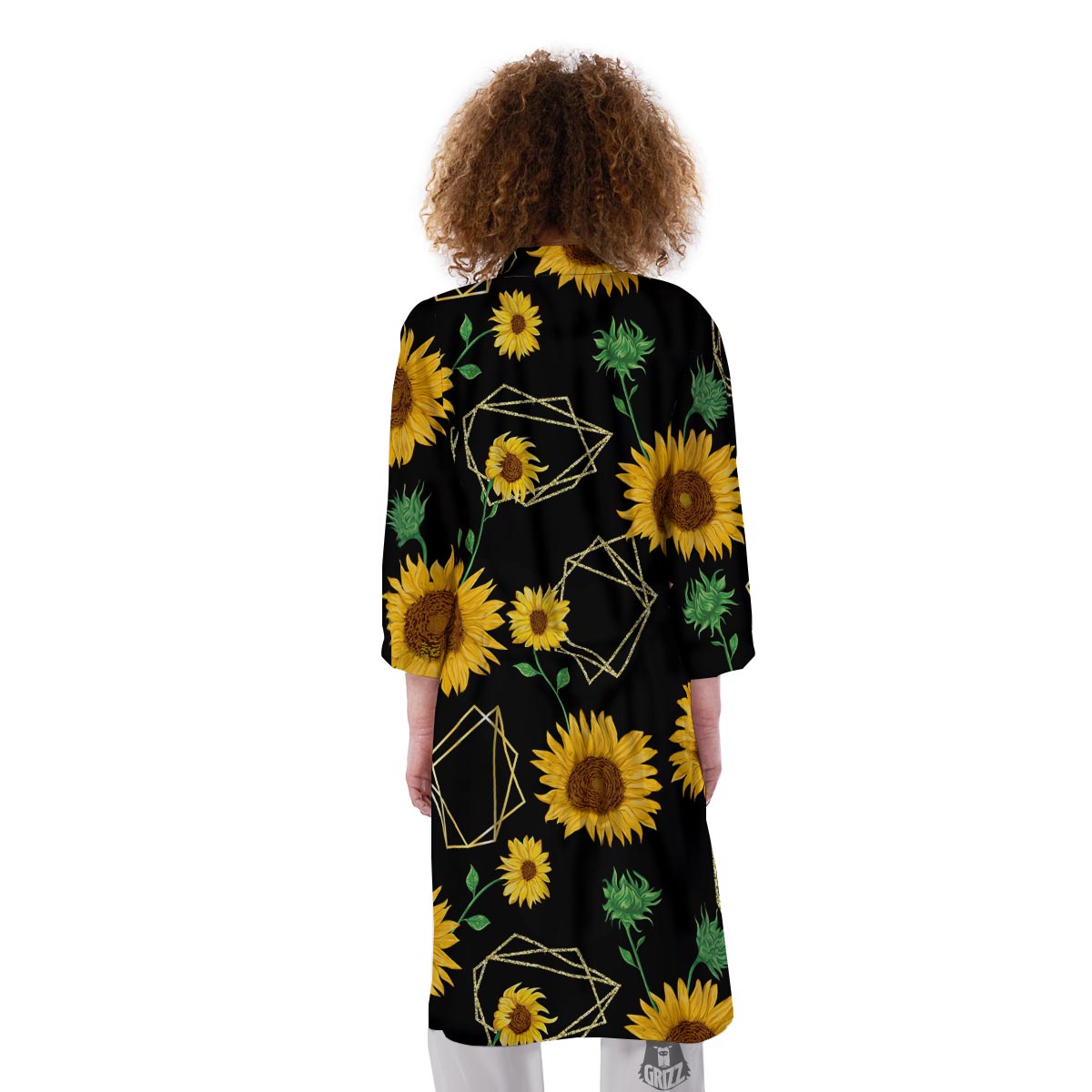 Polygonal Sunflower Print Pattern Kimono-grizzshop