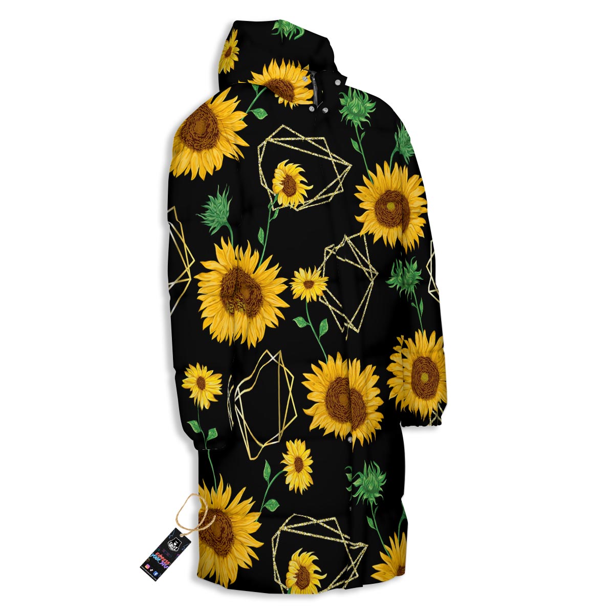 Polygonal Sunflower Print Pattern Long Down Jacket-grizzshop