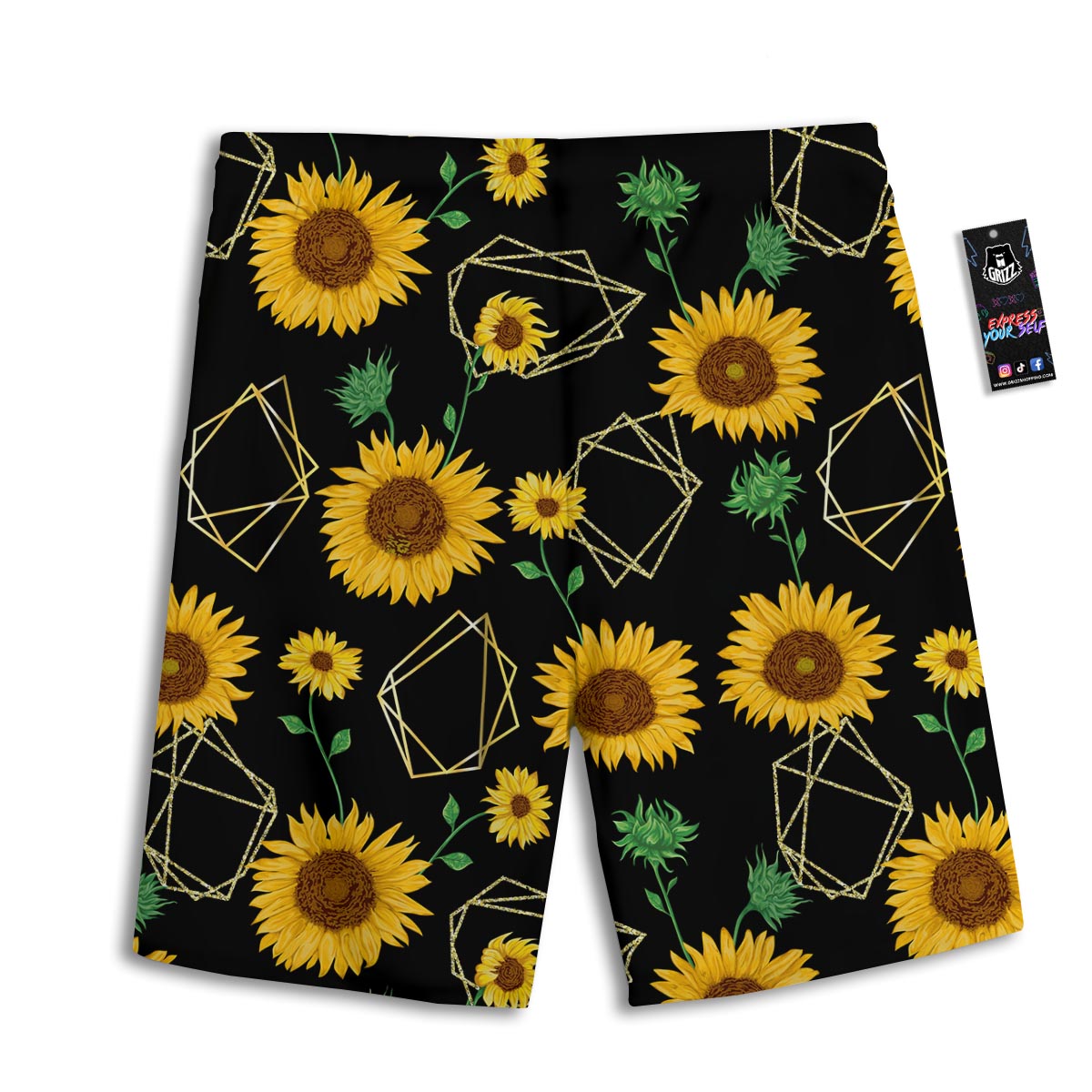 Polygonal Sunflower Print Pattern Men's Athletic Shorts