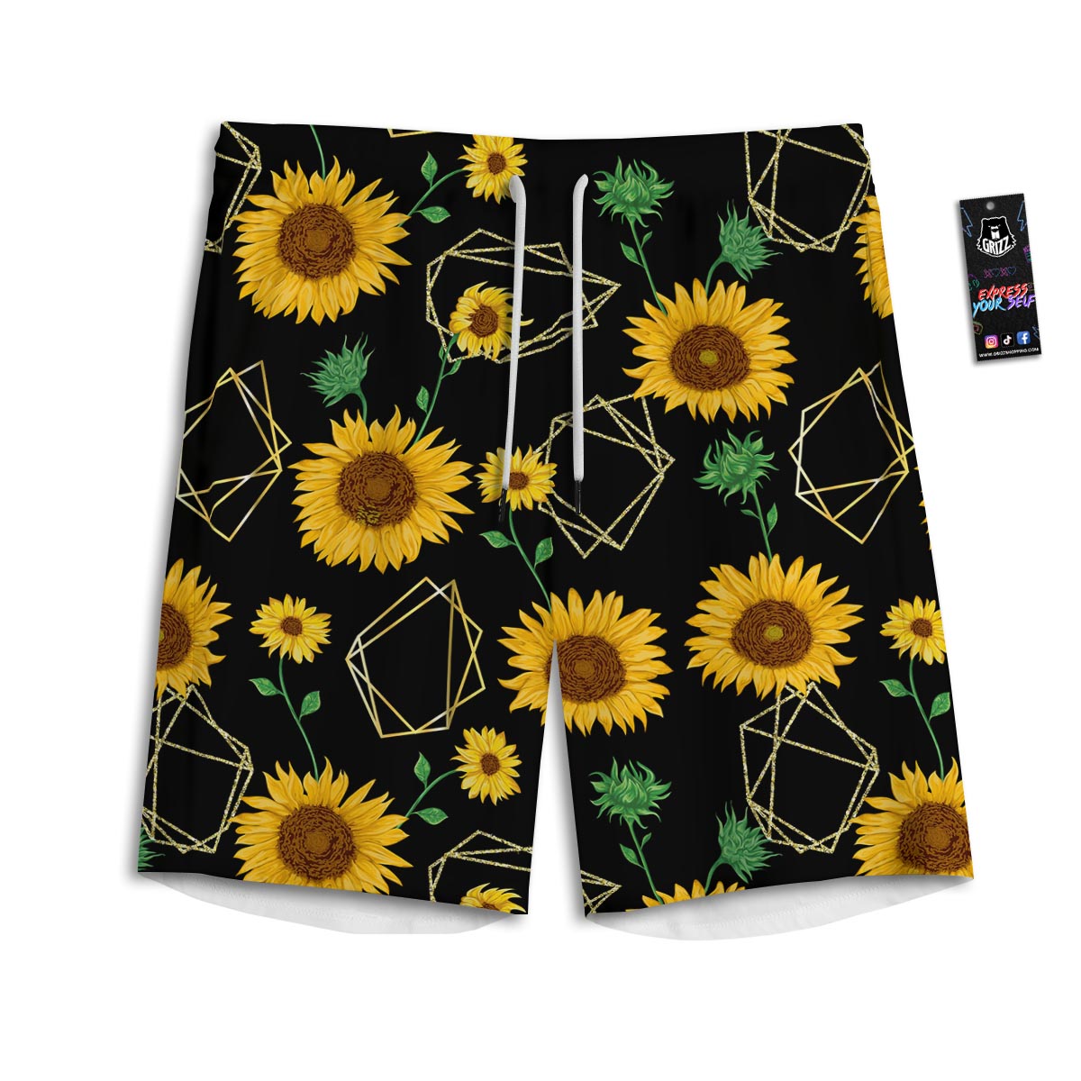 Polygonal Sunflower Print Pattern Men's Athletic Shorts