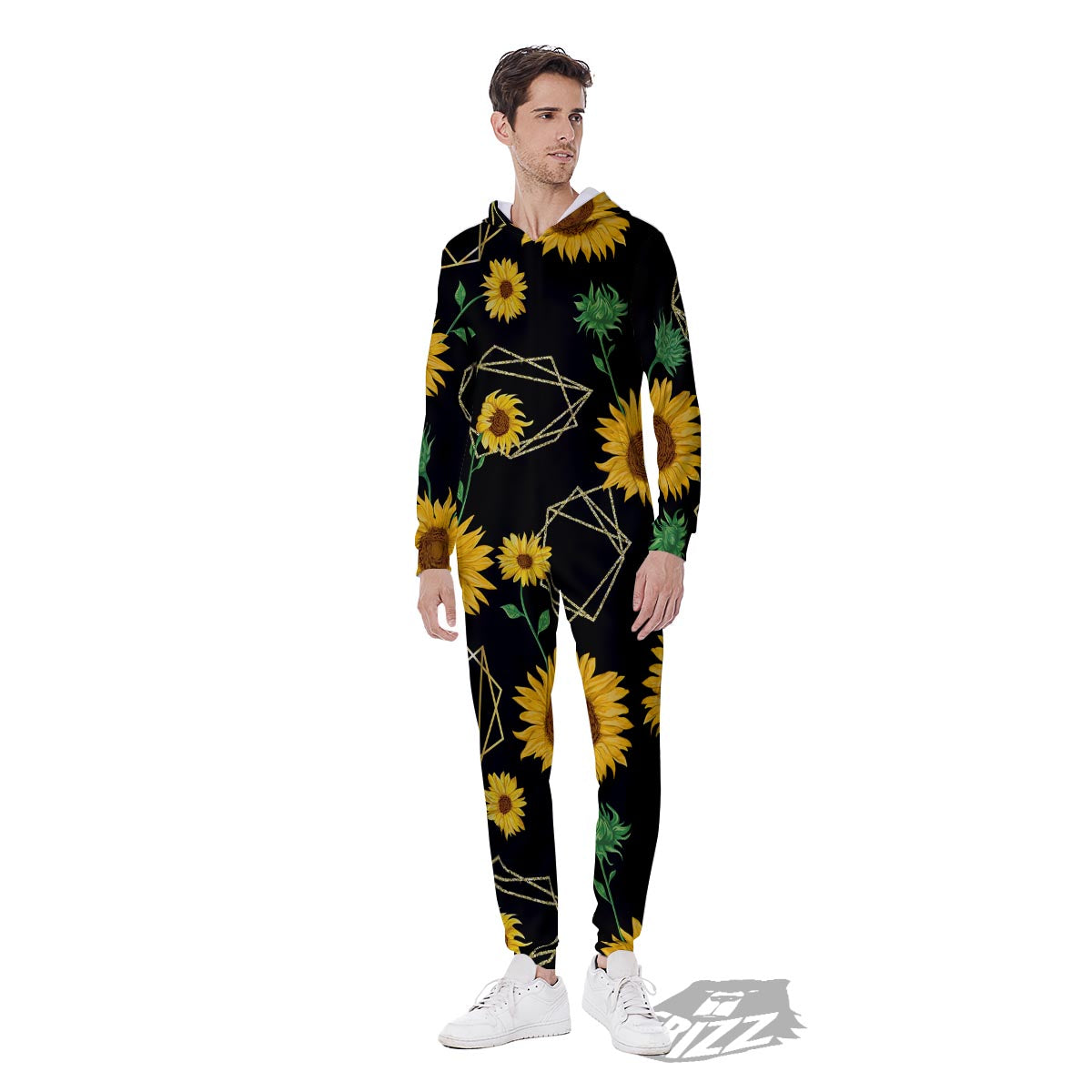 Polygonal Sunflower Print Pattern Men's Jumpsuit-grizzshop
