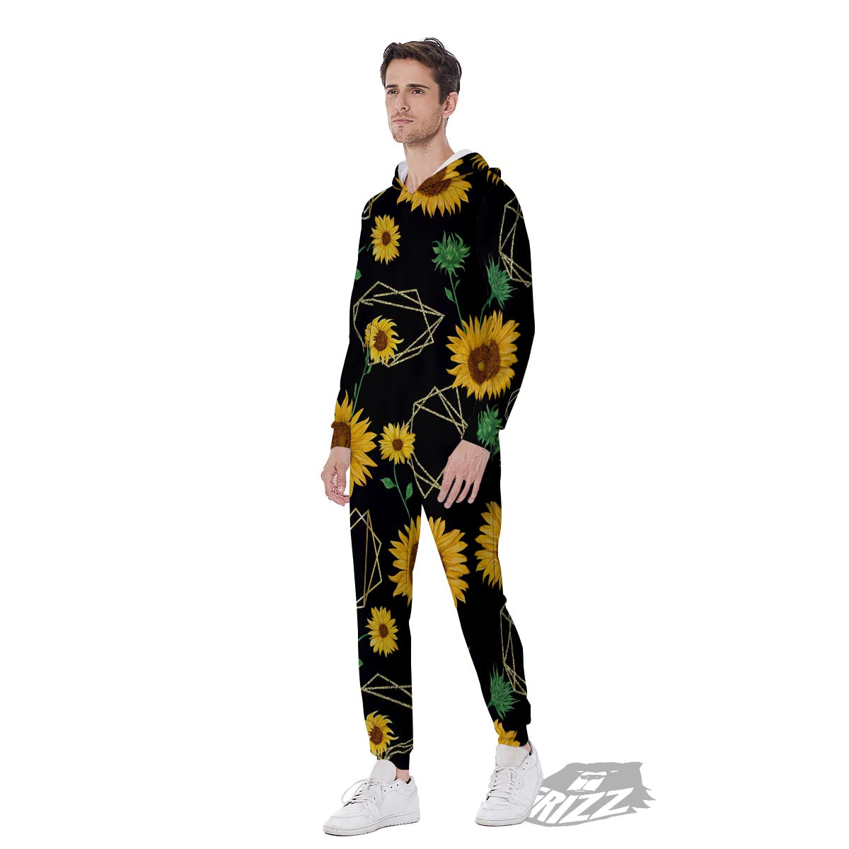 Polygonal Sunflower Print Pattern Men's Jumpsuit-grizzshop
