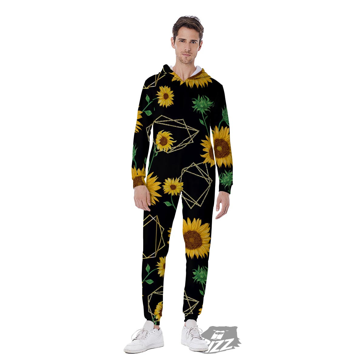 Polygonal Sunflower Print Pattern Men's Jumpsuit-grizzshop