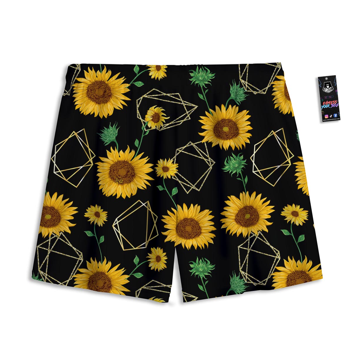Polygonal Sunflower Print Pattern Mesh Shorts