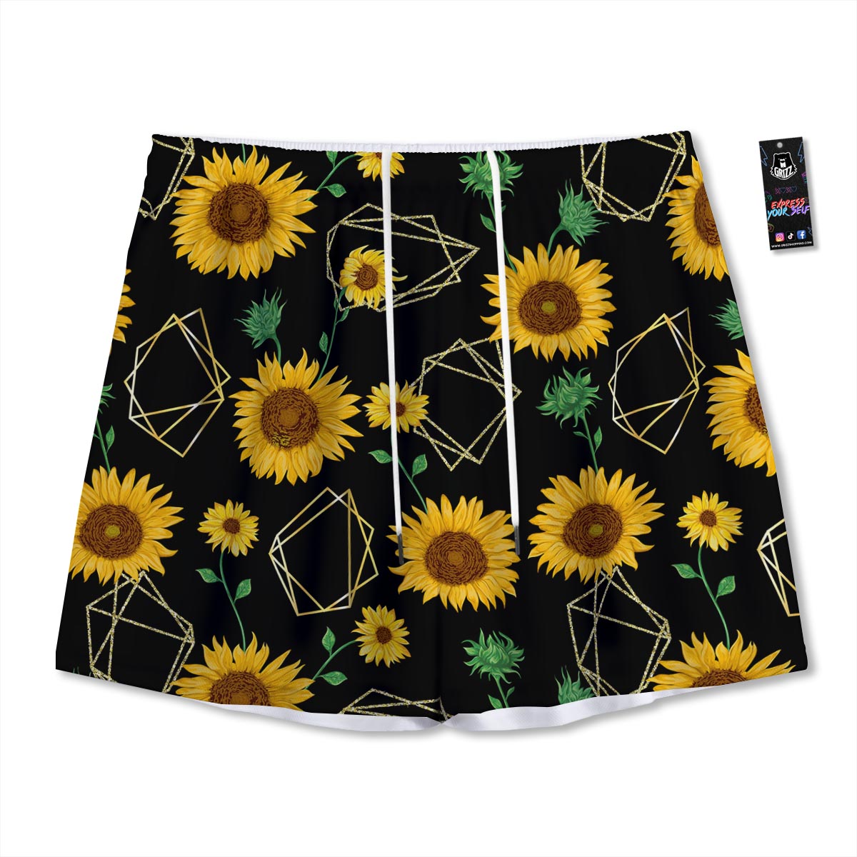 Polygonal Sunflower Print Pattern Mesh Shorts