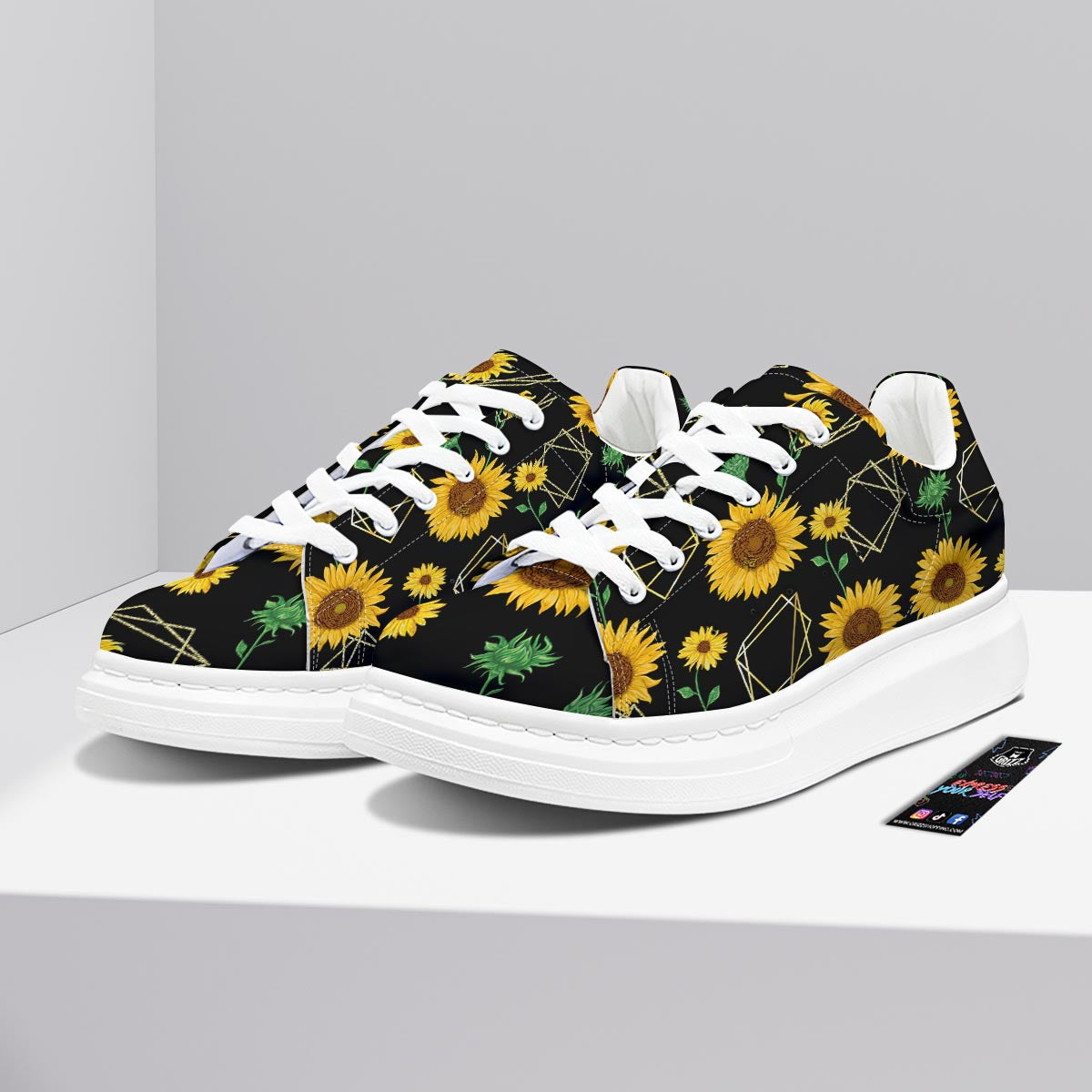 Polygonal Sunflower Print Pattern Platform Shoes-grizzshop