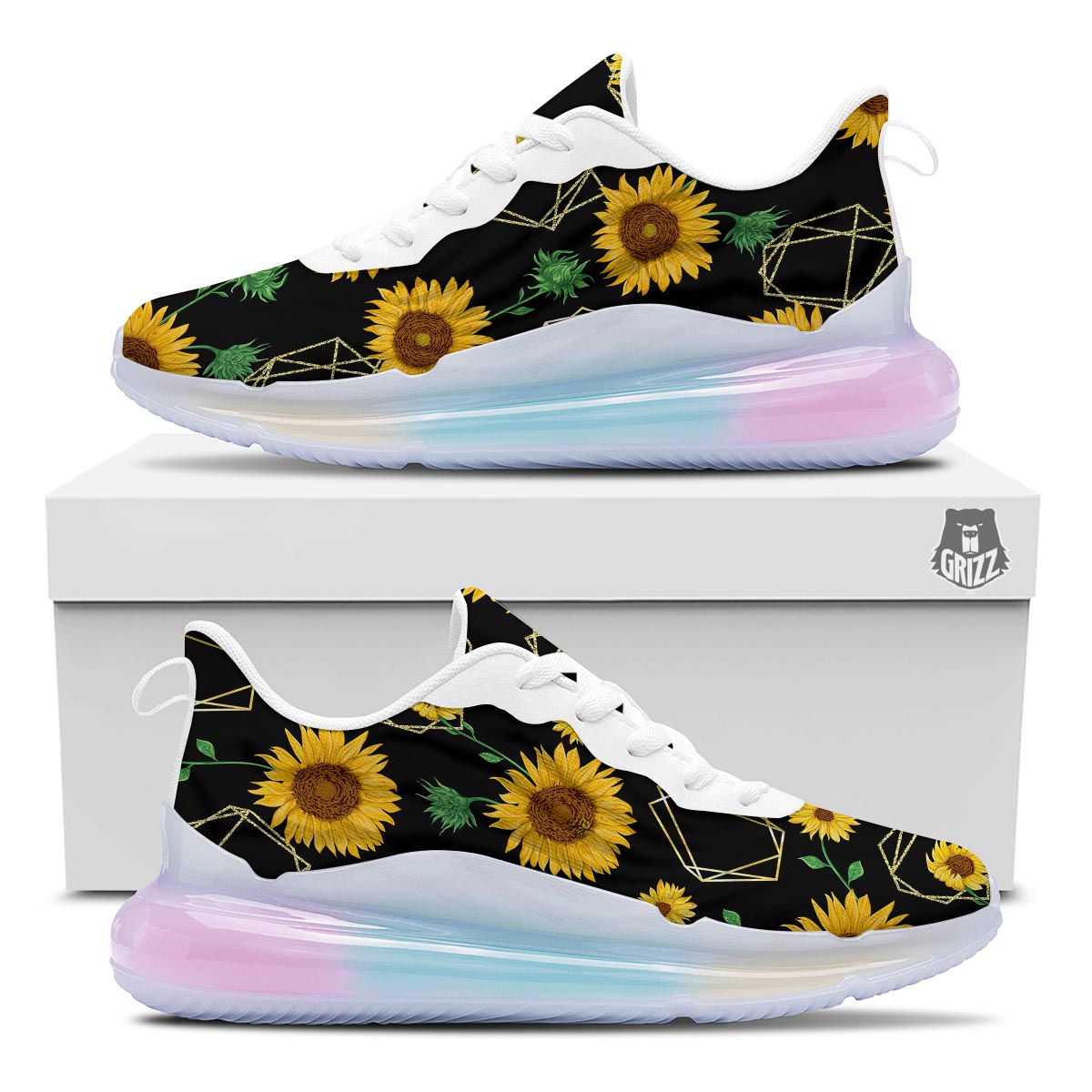 Polygonal Sunflower Print Pattern Running Sneakers-grizzshop