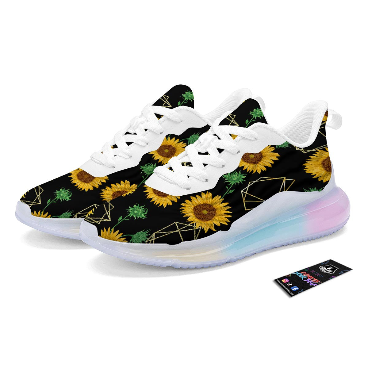 Polygonal Sunflower Print Pattern Running Sneakers-grizzshop