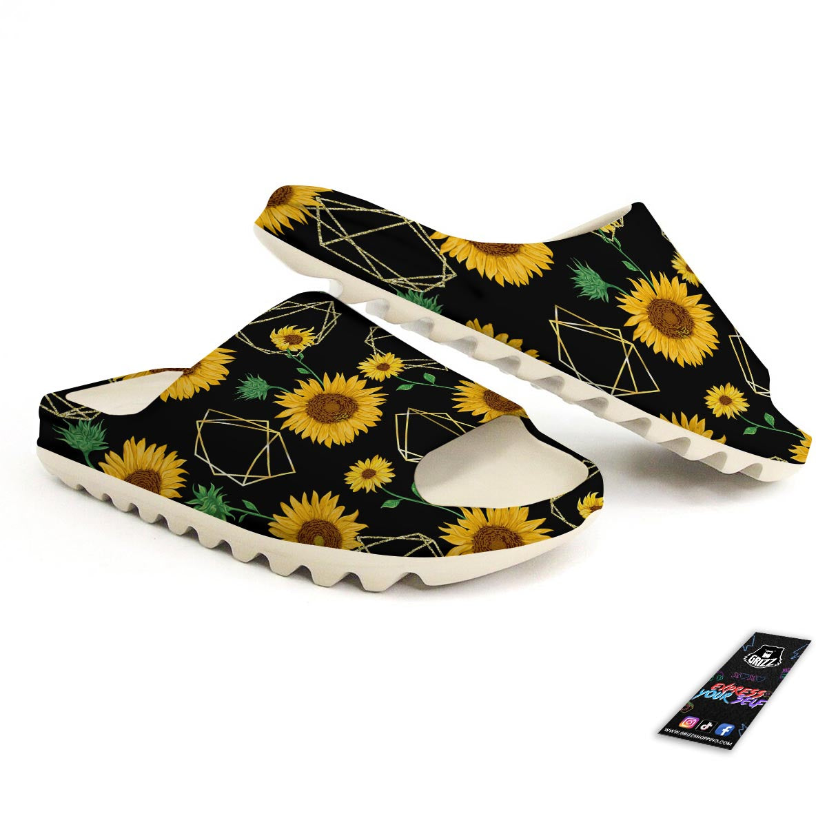 Polygonal Sunflower Print Pattern Sandals-grizzshop