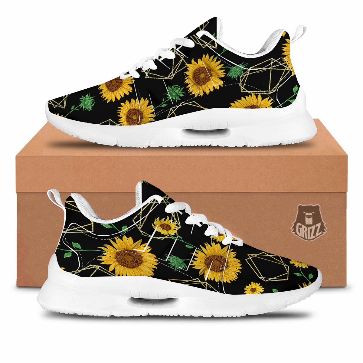 Polygonal Sunflower Print Pattern Tennis Shoes-grizzshop