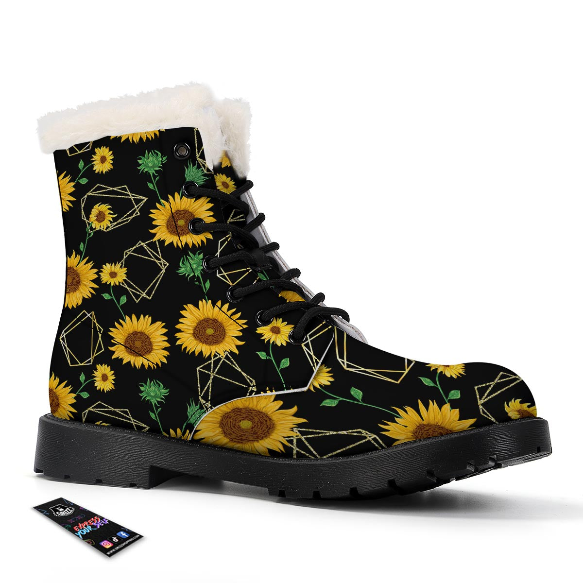 Polygonal Sunflower Print Pattern Winter Boots-grizzshop