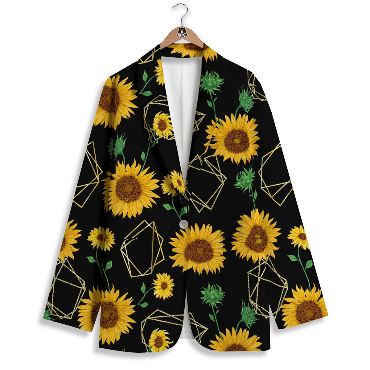 Polygonal Sunflower Print Pattern Women's Blazer-grizzshop