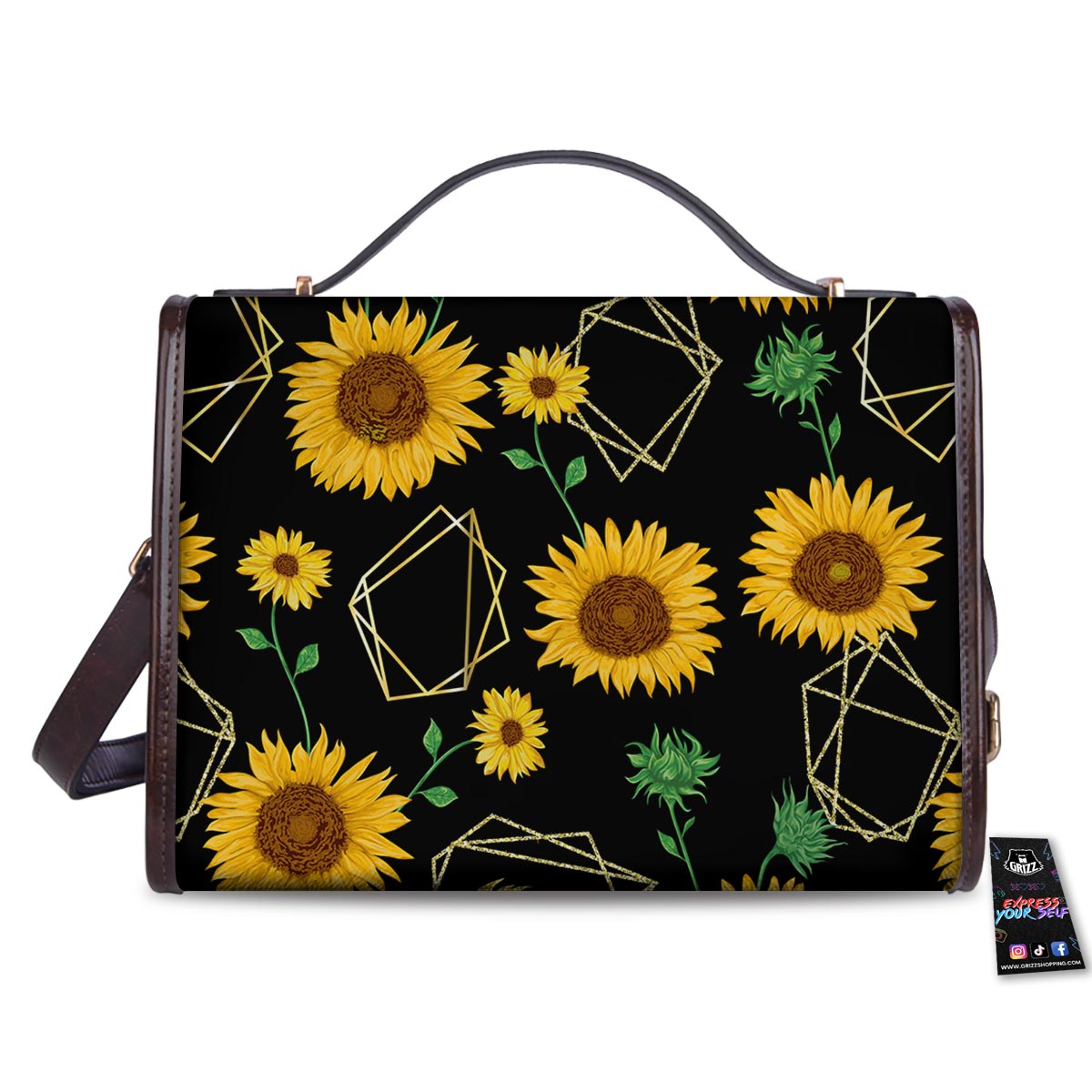 Polygonal Sunflower Print Pattern Women's Satchel Bag-grizzshop