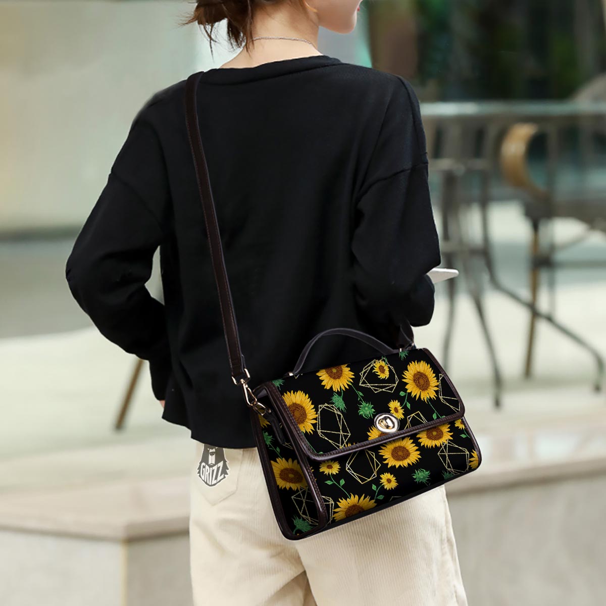 Polygonal Sunflower Print Pattern Women's Satchel Bag-grizzshop