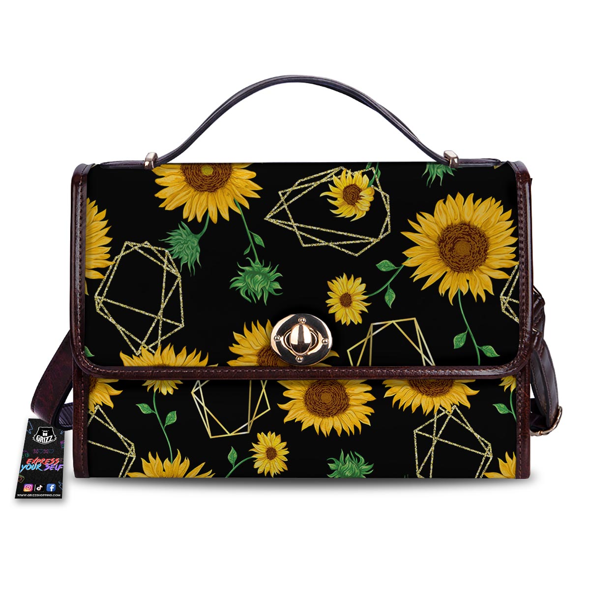 Polygonal Sunflower Print Pattern Women's Satchel Bag-grizzshop