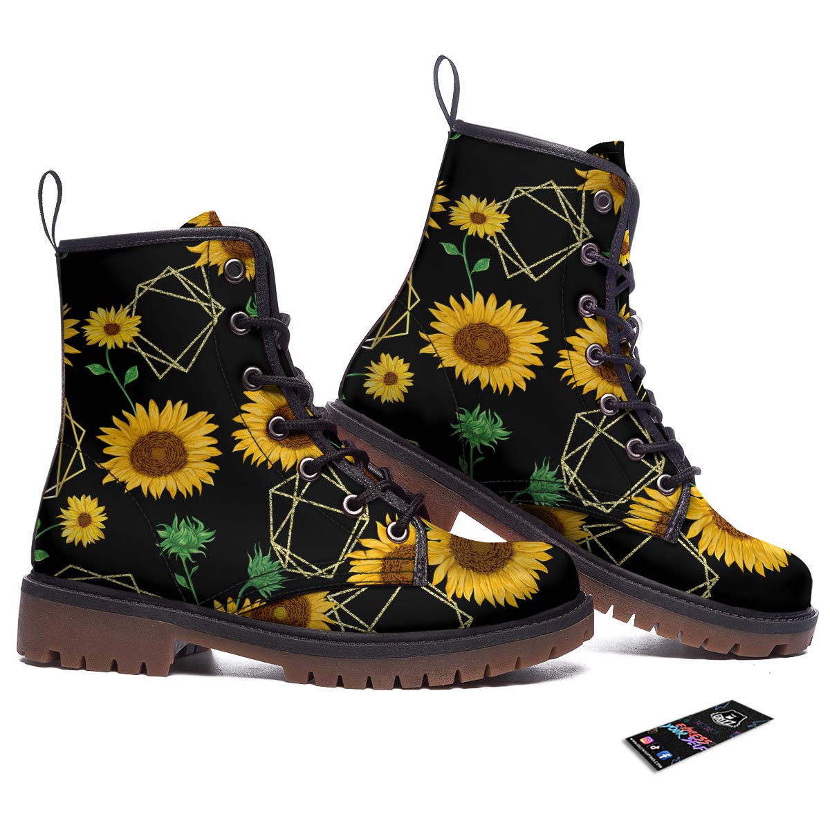 Polygonal Sunflower Print Pattern Work Boots-grizzshop