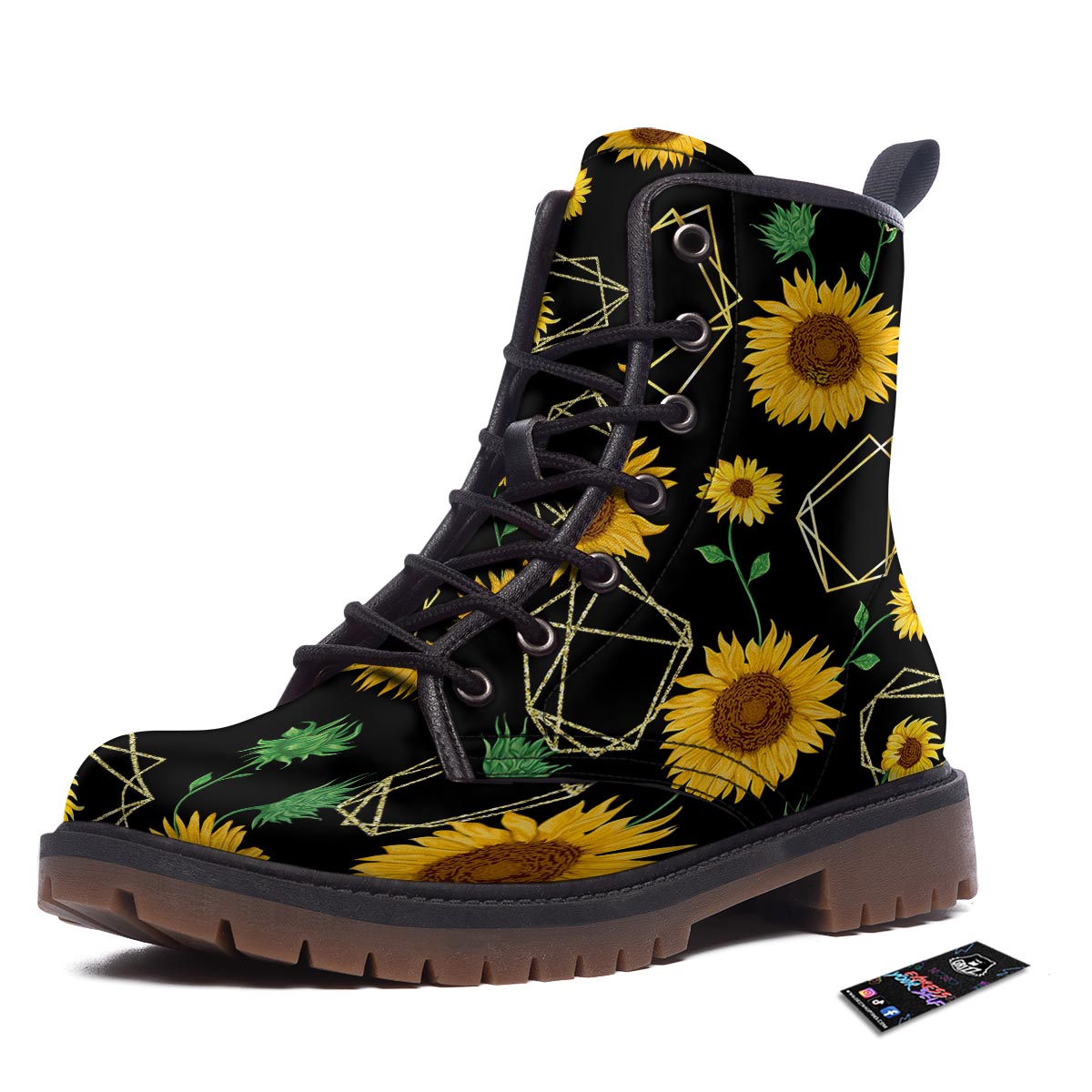 Polygonal Sunflower Print Pattern Work Boots-grizzshop