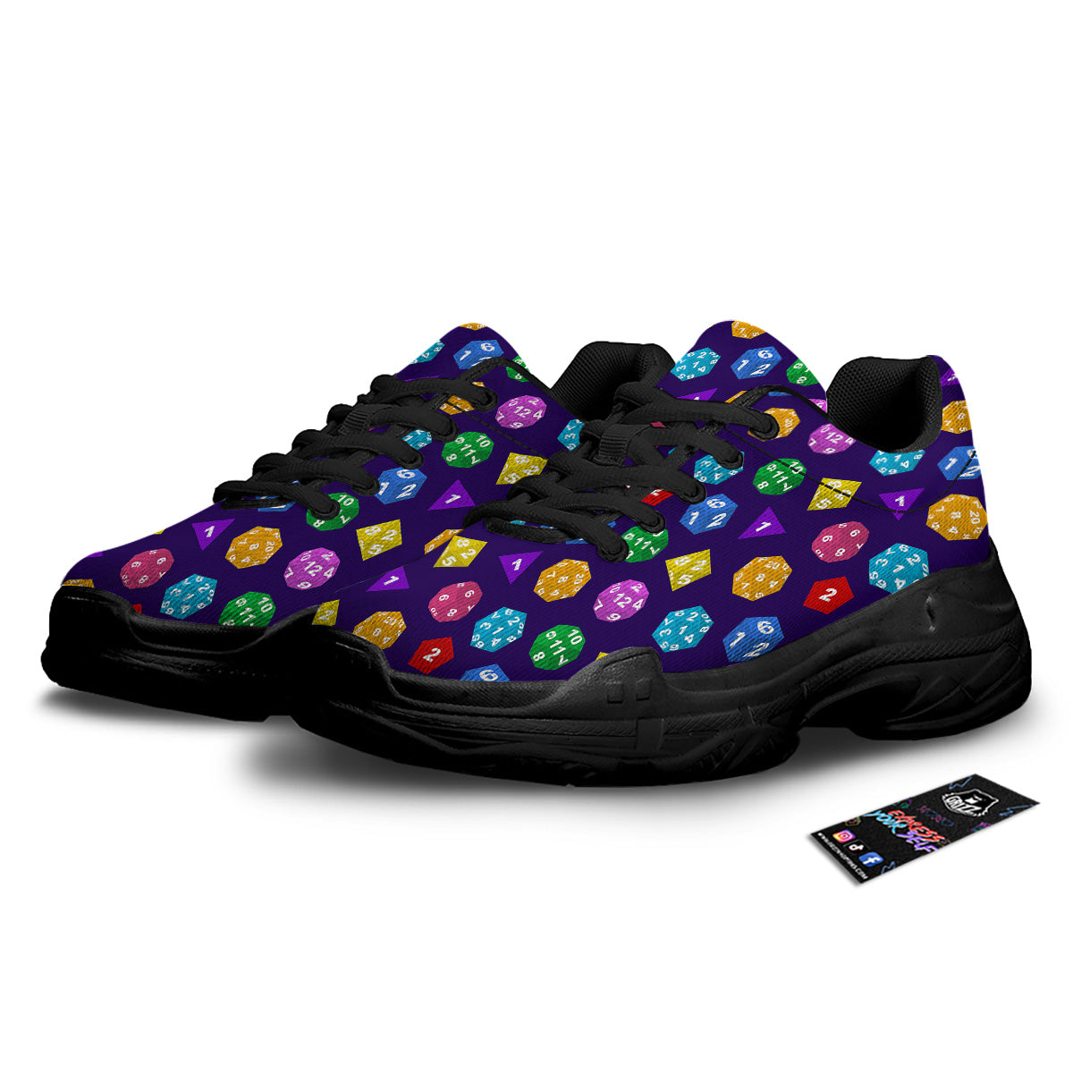 Polyhedron Dice Colorful Print Pattern Black Chunky Shoes-grizzshop