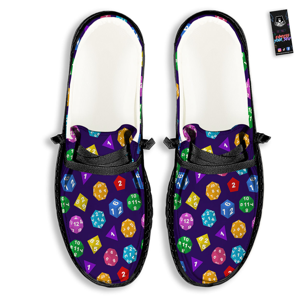 Polyhedron Dice Colorful Print Pattern Black Loafers-grizzshop