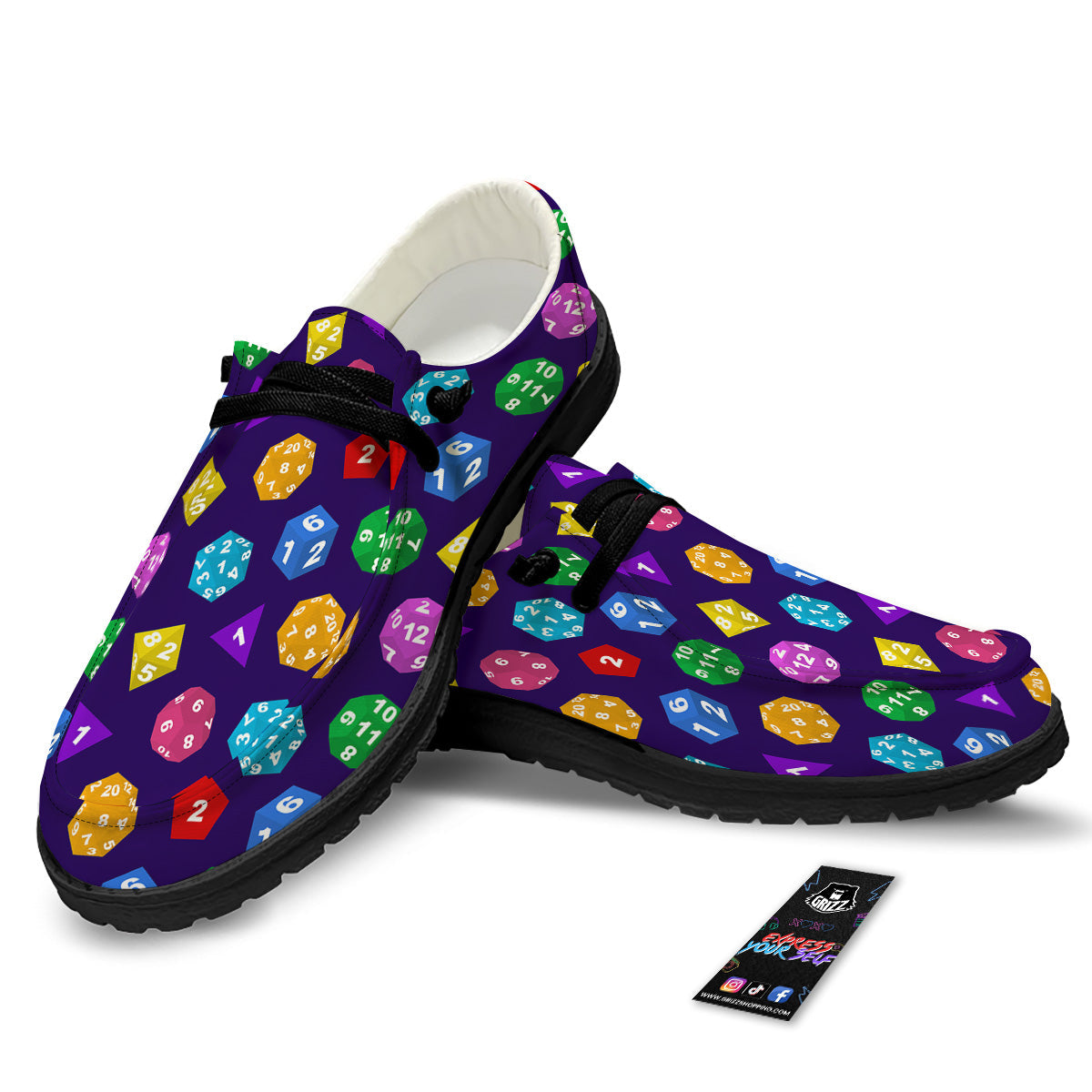 Polyhedron Dice Colorful Print Pattern Black Loafers-grizzshop