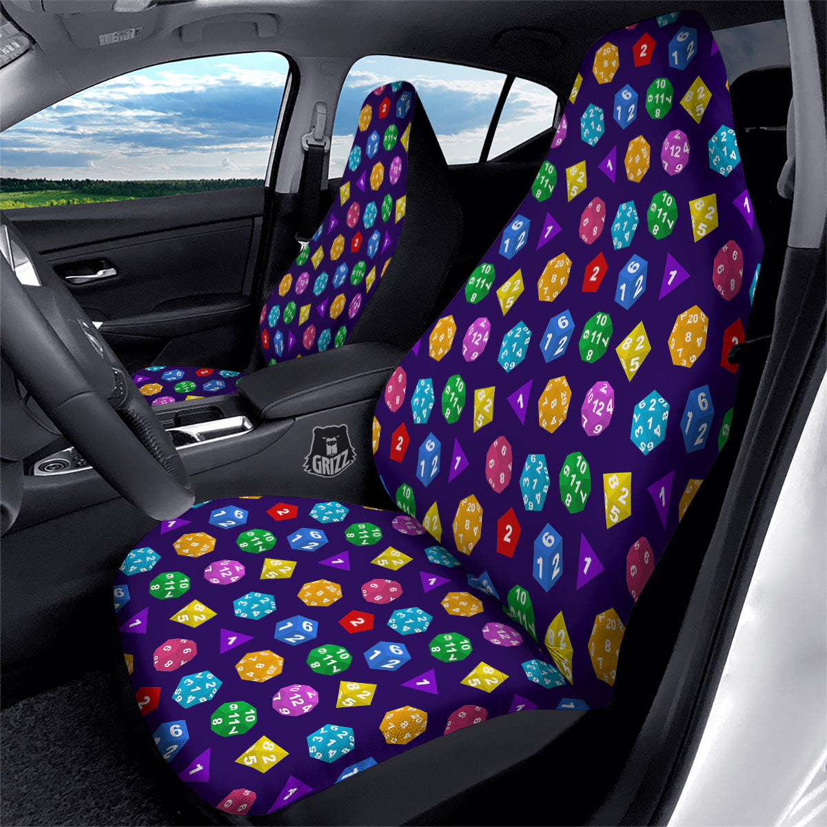 Polyhedron Dice Colorful Print Pattern Car Seat Covers-grizzshop