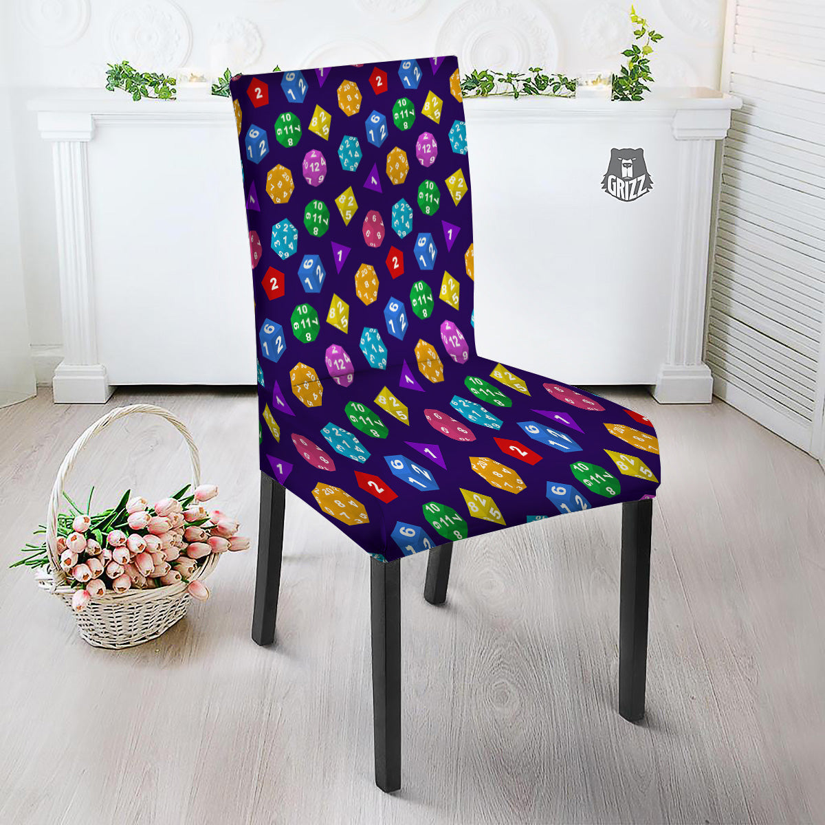 Polyhedron Dice Colorful Print Pattern Dining Chair Slipcover-grizzshop