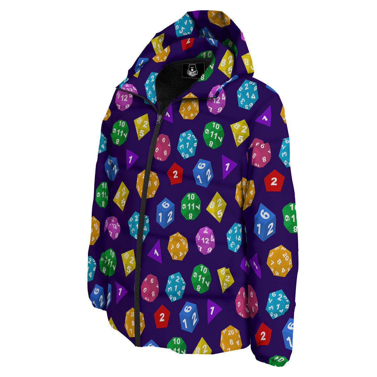 Polyhedron Dice Colorful Print Pattern Down Jacket-grizzshop