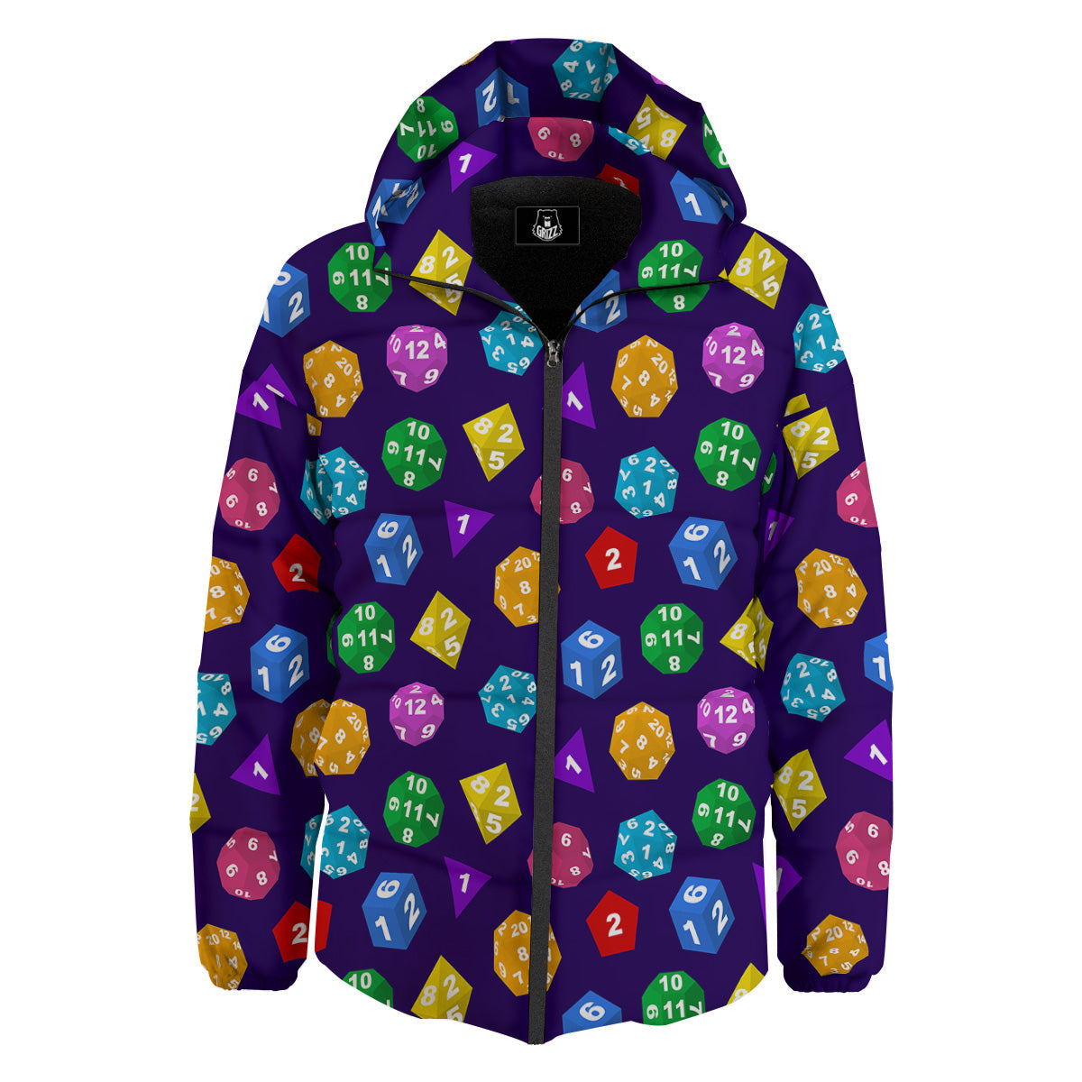 Polyhedron Dice Colorful Print Pattern Down Jacket-grizzshop