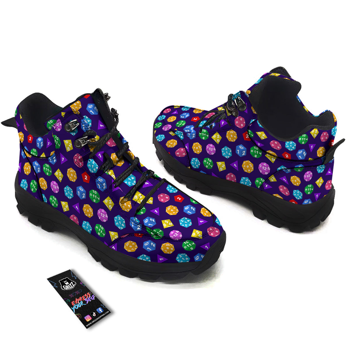 Polyhedron Dice Colorful Print Pattern Hiking Shoes-grizzshop