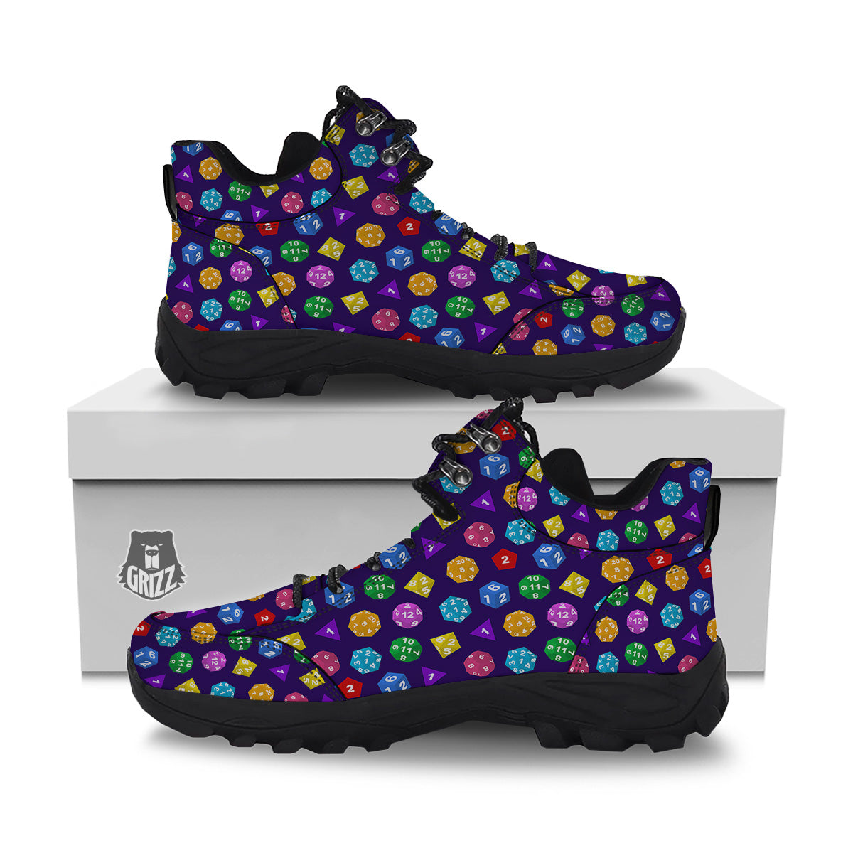 Polyhedron Dice Colorful Print Pattern Hiking Shoes-grizzshop