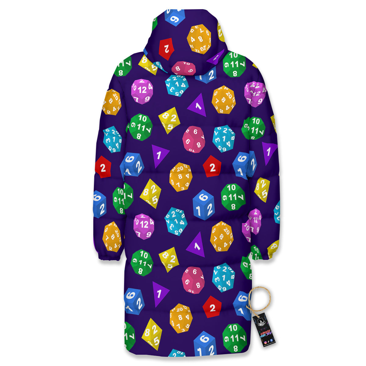 Polyhedron Dice Colorful Print Pattern Long Down Jacket-grizzshop