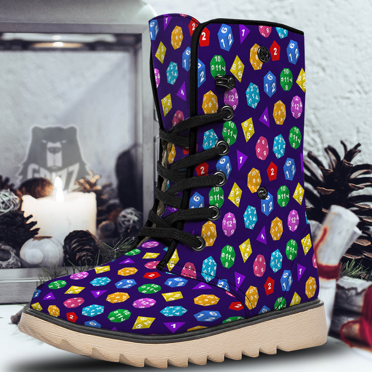 Polyhedron Dice Colorful Print Pattern Snow Boots-grizzshop
