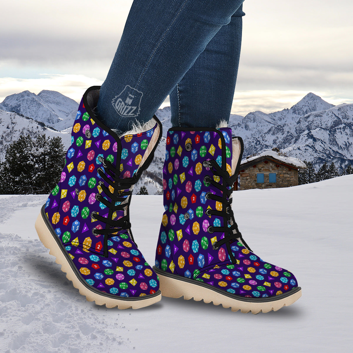 Polyhedron Dice Colorful Print Pattern Snow Boots-grizzshop
