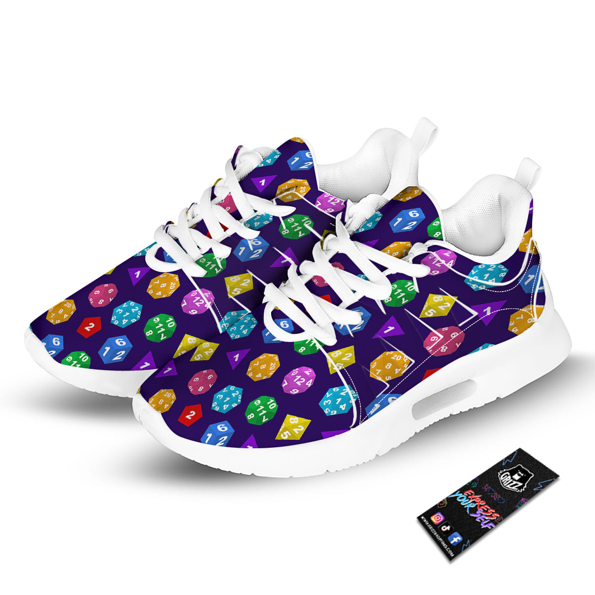 Polyhedron Dice Colorful Print Pattern Tennis Shoes-grizzshop