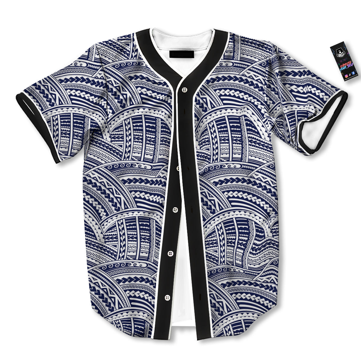 Polynesian Tattoo Blue Maori Print Baseball Jersey-grizzshop