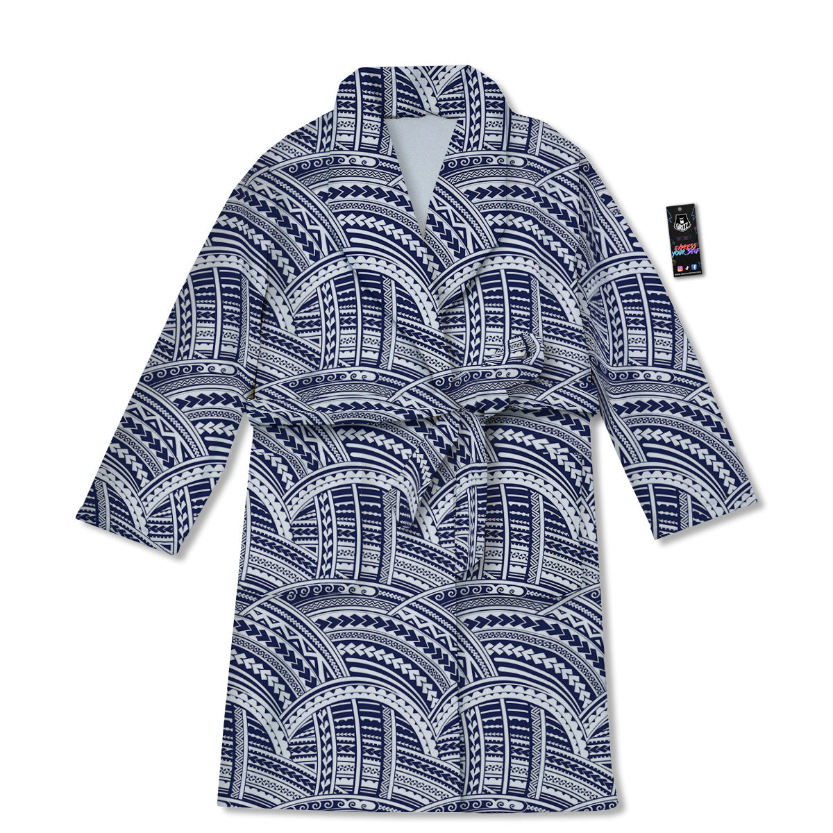 Polynesian Tattoo Blue Maori Print Bathrobe-grizzshop
